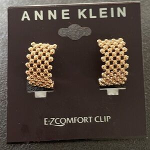 Gold Tone Chunky Textured Beaded Clip Hoop Earrings